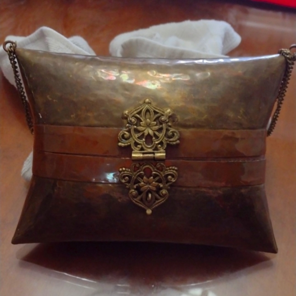 Vintage Handbag Brass Copper Metal Pillow